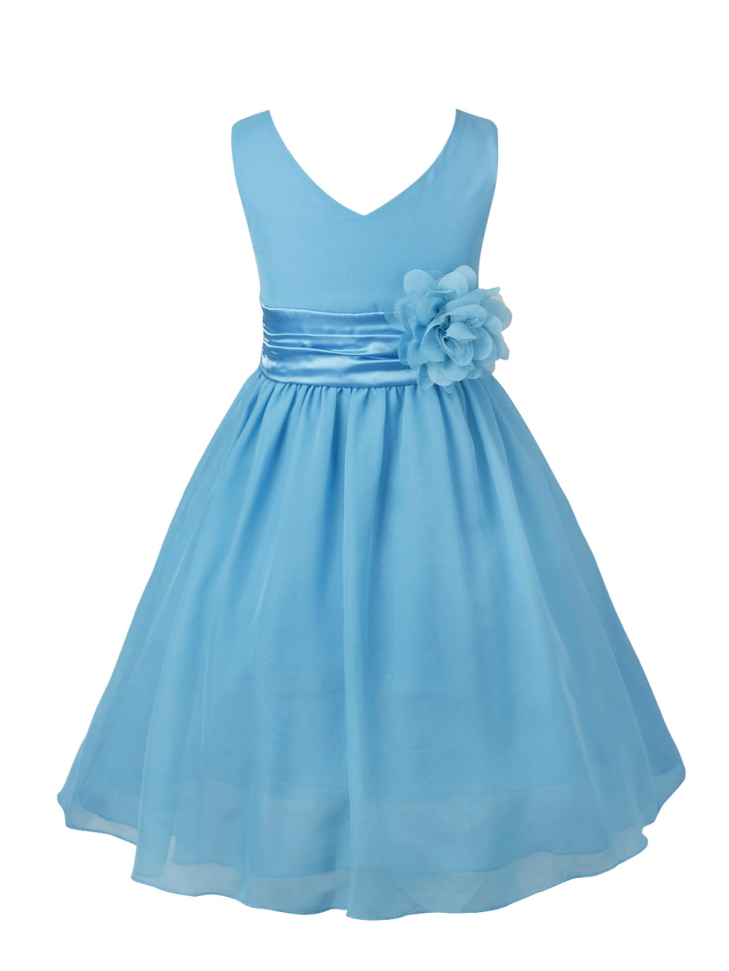 IEFIEL Vestido Corto de Fiesta Boda para Niña sin Manga Vestido de Gasa Sólido con Flores Elegante Vestido de Noche Cumpleaños Dama de Honor Gala 2-16 Años