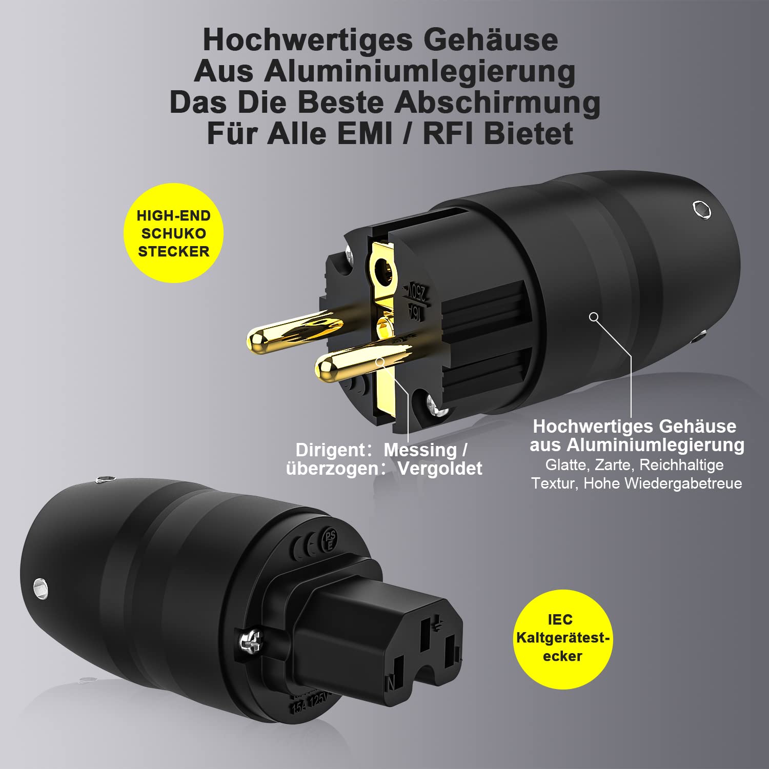 Spina Schuko Hi-End Placcata Oro - Connettore Per Cavi Fino 18mm - Alta Qualità Audio Per Dispositivi Freddi - Foto 6