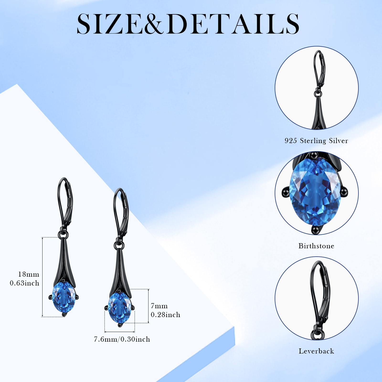 Aquamarin Tropfen Ohrringe 925 Sterling Silber Damen Tropfen Ohrringe Vintage Weihnachten Halloween Ostern Muttertag Valentinstag Geburtstag Schmuck Geschenke für Damen