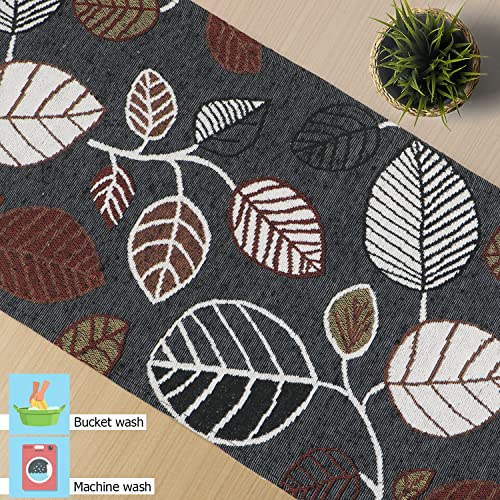 Image of HOKIPO Cotton Jacquard Placemats with Table Runner for Dining Table 6 Seater (IN530-D5*6+IN531) Grey,6 Placemats + 72 Inch Runner, Large