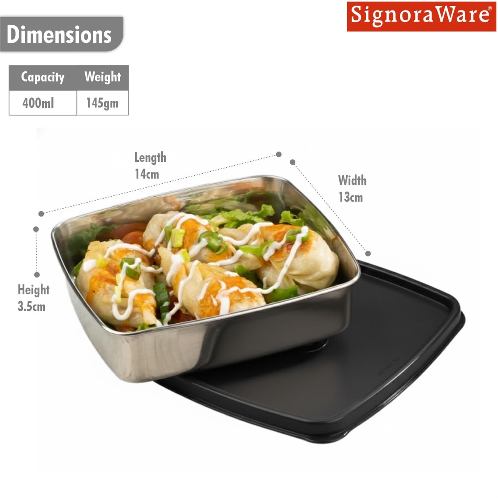 Signora Ware 400ml Stainless Steel Container - Airtight & Leakproof -2 Signora Ware 400ml Stainless Steel Container - Airtight & Leakproof -2