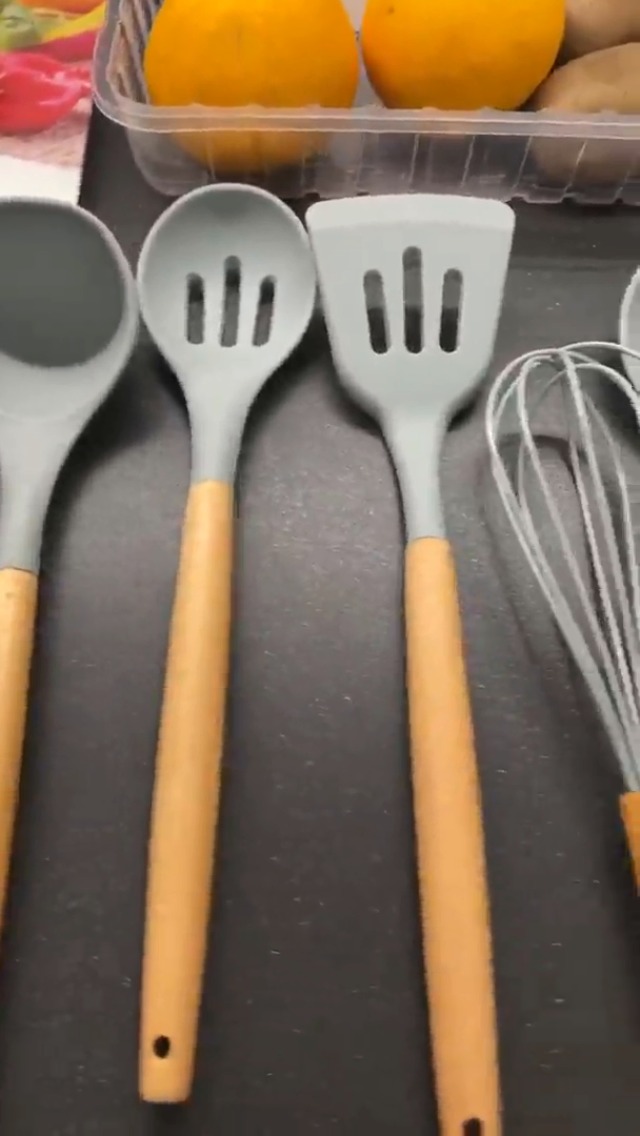 Silicone Kitchen Utensils Set 13 Pcs Wooden Handles Spatula Set Cooking Utensils For Non Stick Pans Silicone Spatulas For Cooking Kitchen Gadgets Tools Grey Amazon Co Uk Home Kitchen