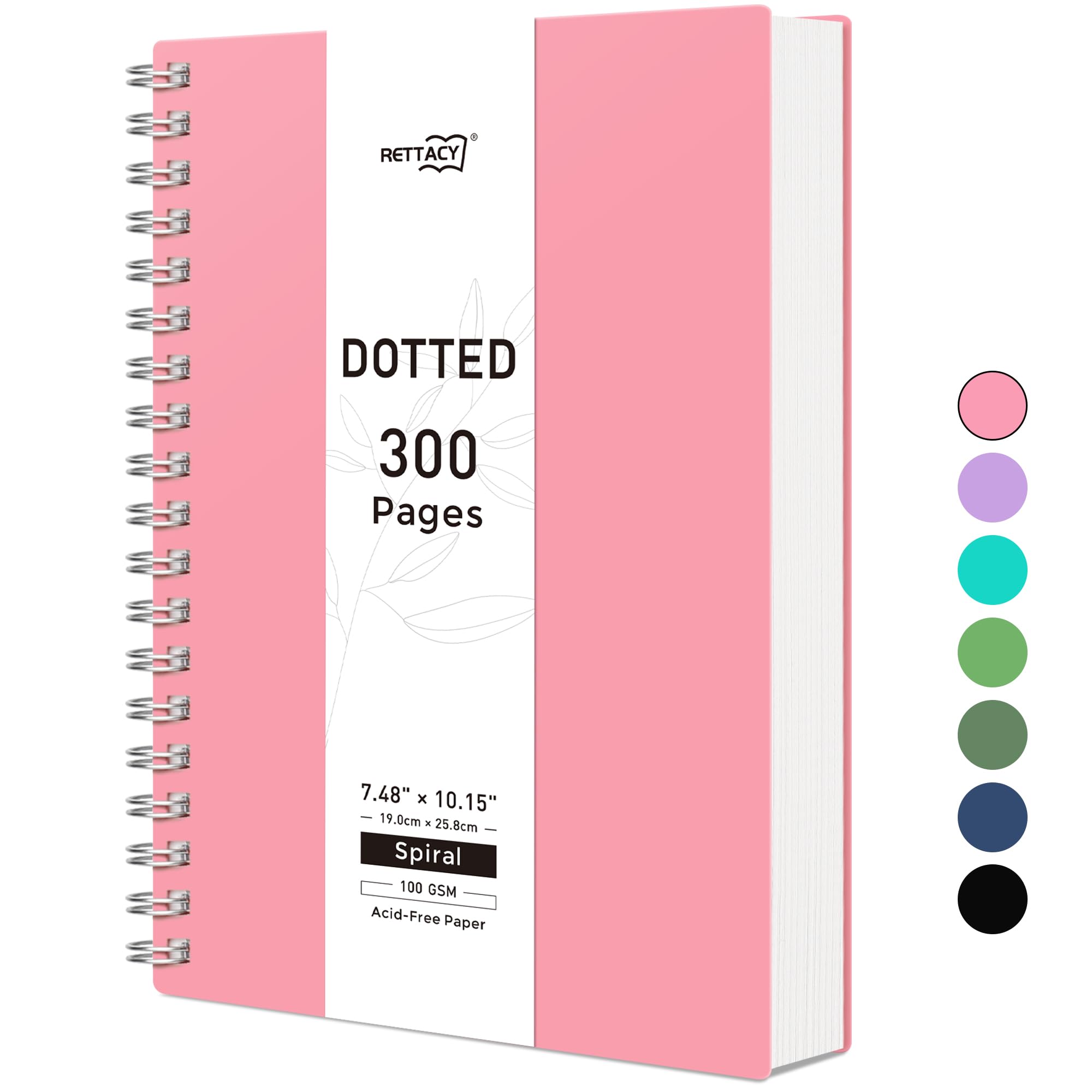 RETTACY B5 Dotted Notebook, Bullet Dot Grid Journal, Wirebound Spiral Notebooks 300Pages /150 Sheets for Writing,100gsm