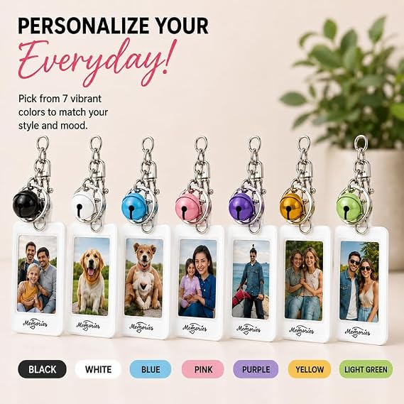 Mini Film Photo Keychain Picture Holder with Bell | Photo Frame Key Chain for Instax Mini Fujifilm Polaroid