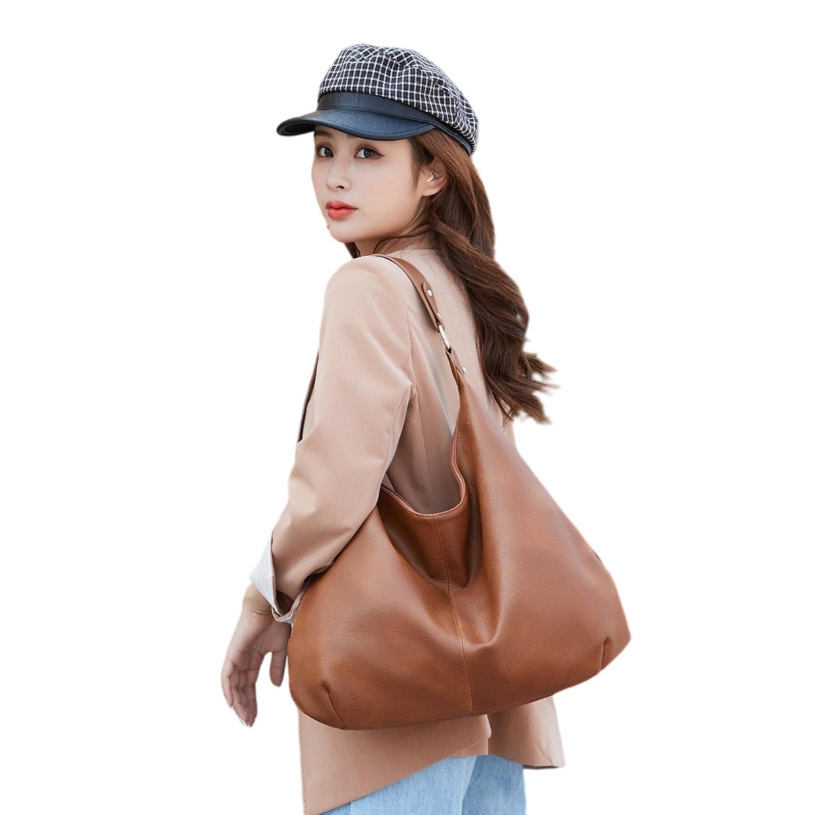 Beauty Case Borsa A Tracolla in Pelle Falsa Donna, Grande capacità Ascella Tote Borsa, Casual Vintage per Uso Quotidiano