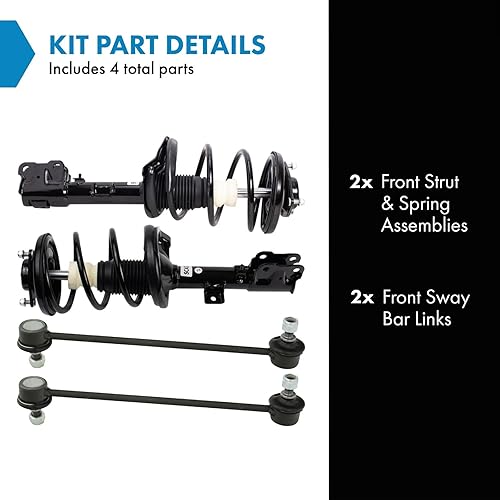 Miniatura 303 de TRQ Kit de suspensión delantera, conjunto de amortiguadores y resortes, barra estabilizadora, enlace estabilizador compatible con Chevrolet