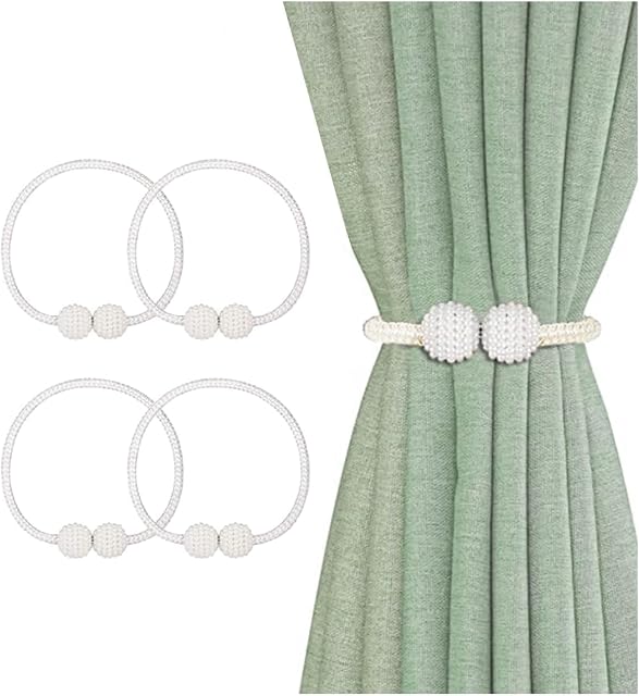 Curtain Tie Backs, 4Pack Magnetic Tie Backs for Curtains, Curtain Drapes Clips Rope Holdbacks Curtain Holder Buckles, Weave Rope Drape Tie Backs For Home Office Hotel Decorative (Silver Grey)