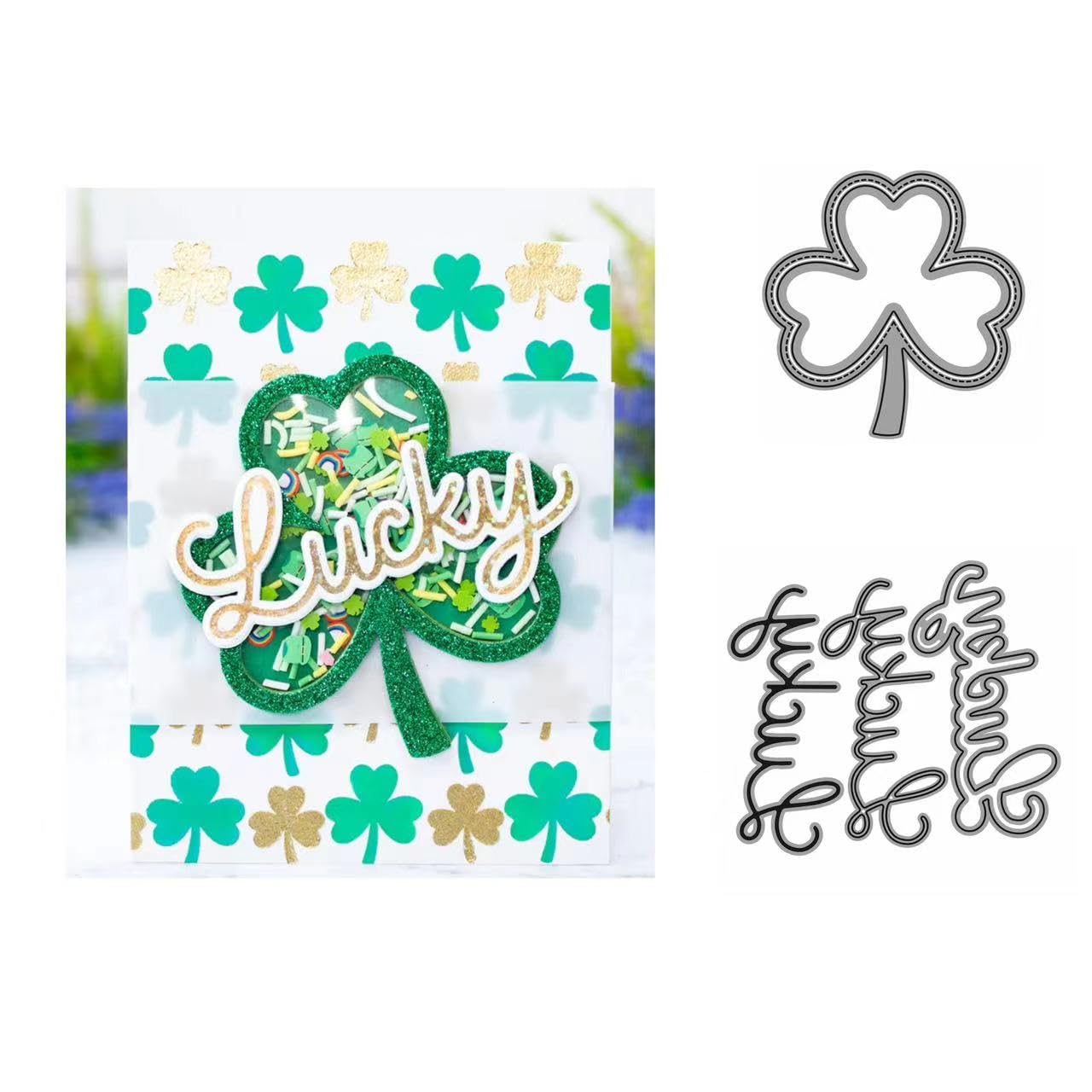 JIHFOHHA Big Lucky Clover Leaf Cutting Die St. Patrick's Day Shamrock Metal Stencils Die Cuts for DIY Scrapbooking Photo Album Decorative Embossing Paper Card Making (Lucky Leaf Set)