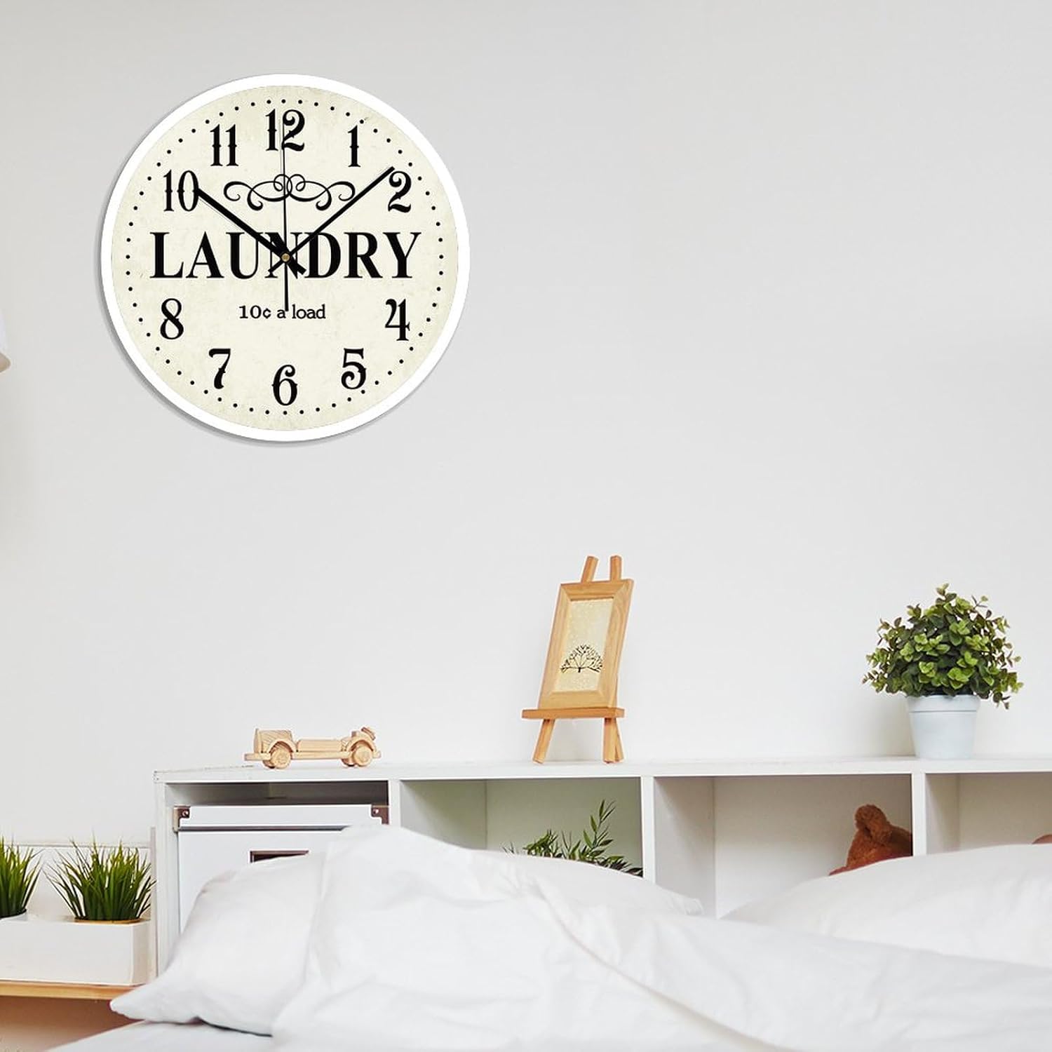 Laundry Round Wall Clock PVC Clock Silent Non Ticking Battery Operated Easy to Read for Student Office School Home Decorative Clock Art 15"