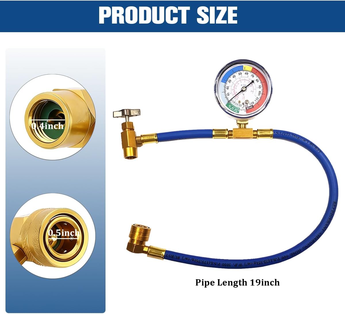 R134A Car AC Refrigerant Charge Hose Kit, Vehicle Air Conditioning Refrigerant Recharging Hose with Gauge, Automotive AC Accessories, Universal for SUV Automobile Truck