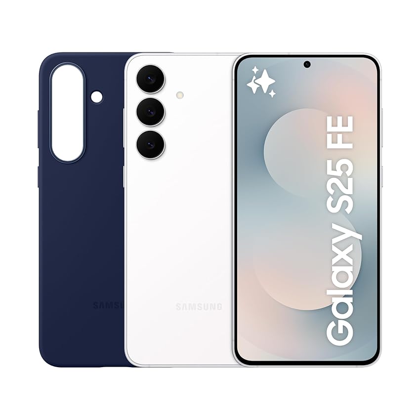Samsung Galaxy S25 FE con Silicone Cover Dark Blue, Smartphone AI con 3 anni di Garanzia del produttore, RAM 8GB, 256GB, White