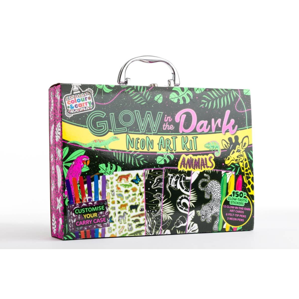 Bookoli - Glow in The Dark Animal Activity Case - Neon Colour & Carry Kit  Kids Colouring Sets - Arts and Crafts for Kids