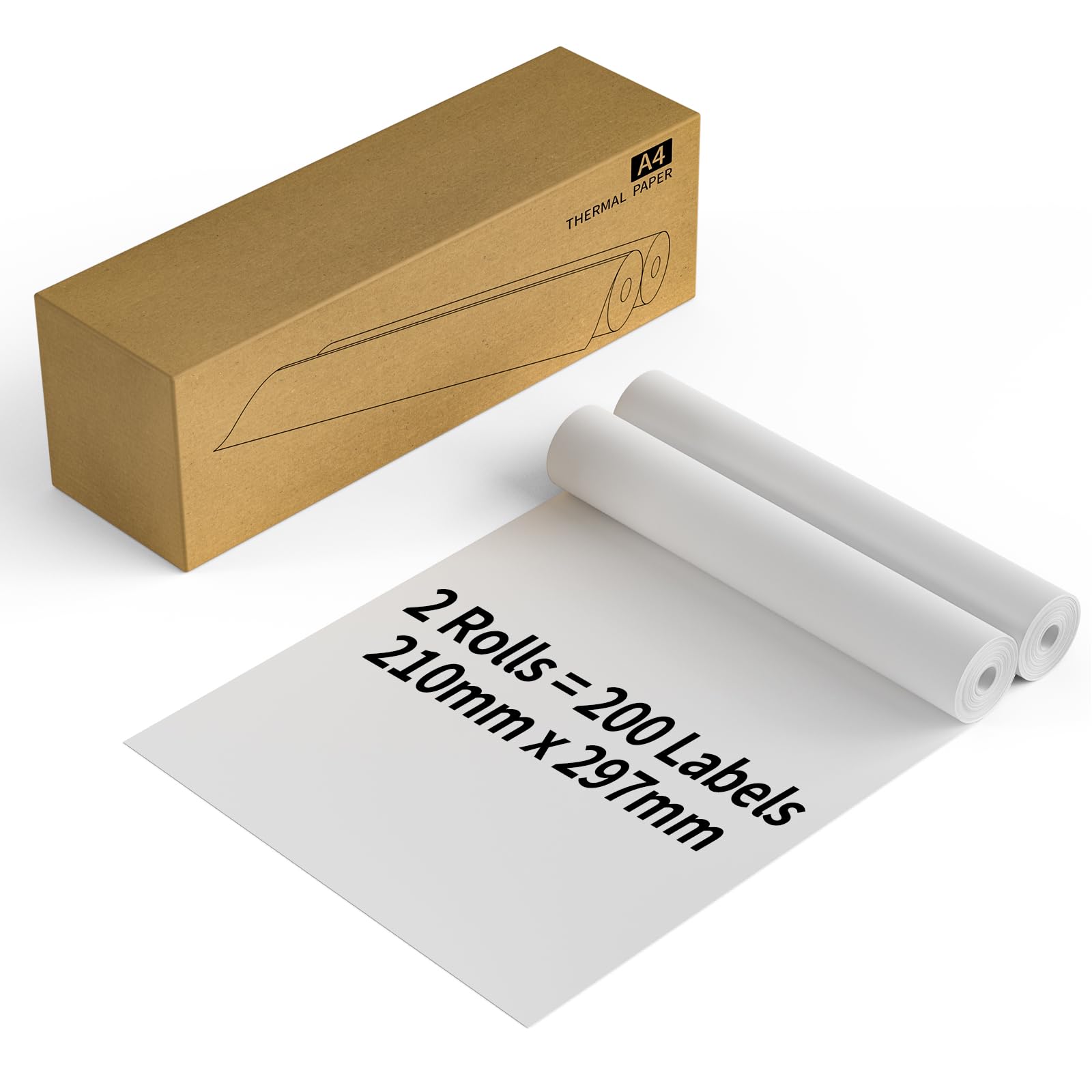 FungLam A4 Thermal Paper 2 Roll Thermal Printer Paper 210 x Dia 30mm Thermal Paper Compatible with M08F, MT800, MT800Q and Other A4 Portable Printers BPA Free