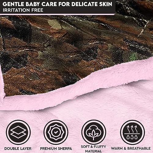 Image of Baby Infant Camo Accent Soft Sherpa and Plushed Lined Coral Fleece Gift Blanket (Everest White)