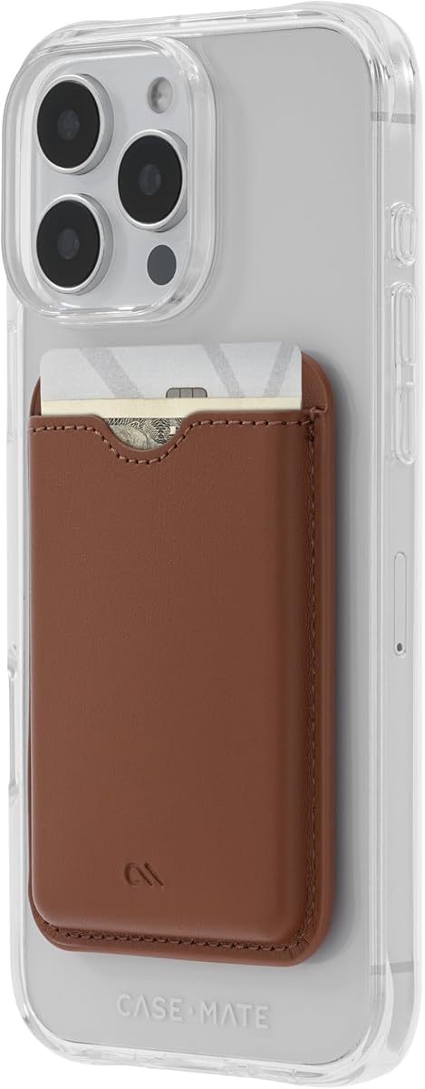 Magnetic Wallet/Card Holder - Designed for MagSafe Compatible iPhones and Cases – Made with Vegan Leather, Holds up to 3 Cards & Cash, Cognac Brown