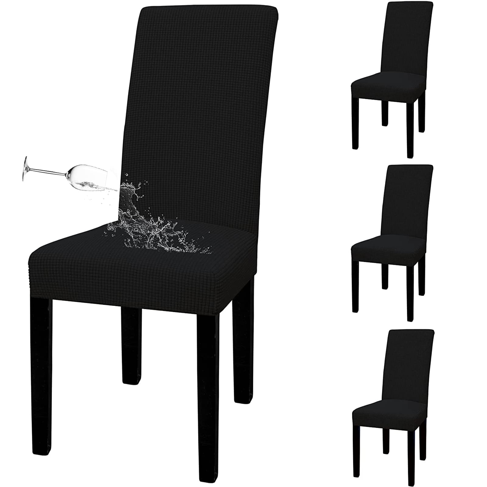 INFOSUNDining Chair Slipcovers, Waterproof Dining Room Chair Cover Set of 4, Stretch Jacquard Chair Slipcover Removable Washable Chair Protector for Home, Restaurant, Banquet, Kitchen-(Black)