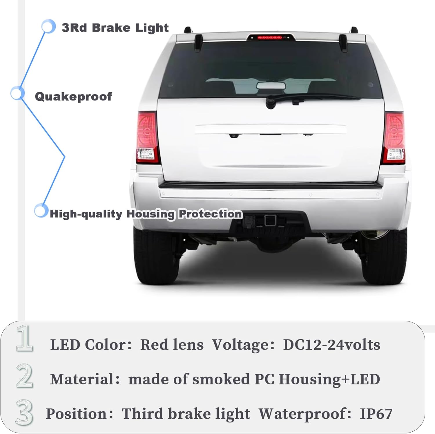 High Mount Stop Lamp LED Third Brake Light Compatible with Jeep Grand Cherokee SUV Laredo Limited Overland SRT8 2005-2010 Rear Center LED 3rd Brake light Replacement (SMOKED)