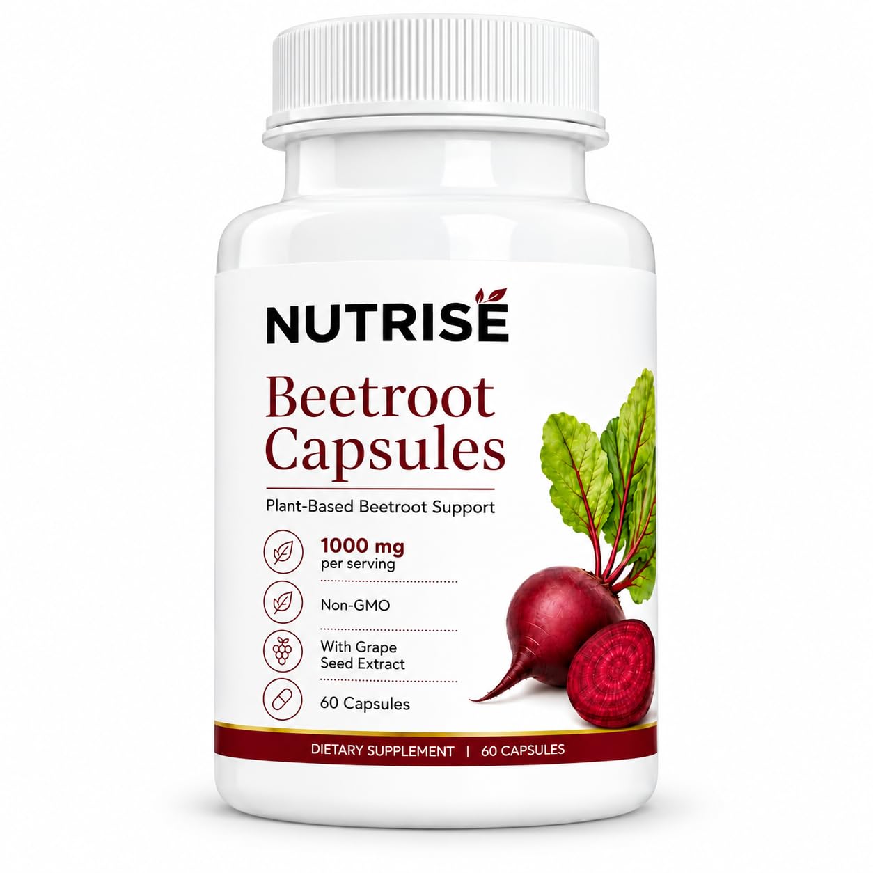 vitalleap Everhuman Beetroot, Nutrise Beetroot Capsules with Grape Seed Extract, Beet Root Supplement for Adults, 60 Capsules