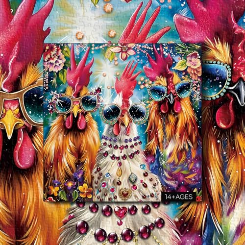 Rompecabezas de Gallina Divertida para Adultos, 1000 Piezas, Rompecabezas de Gallo y Flores, Ideal como Decoración para el Hogar miniatura 7