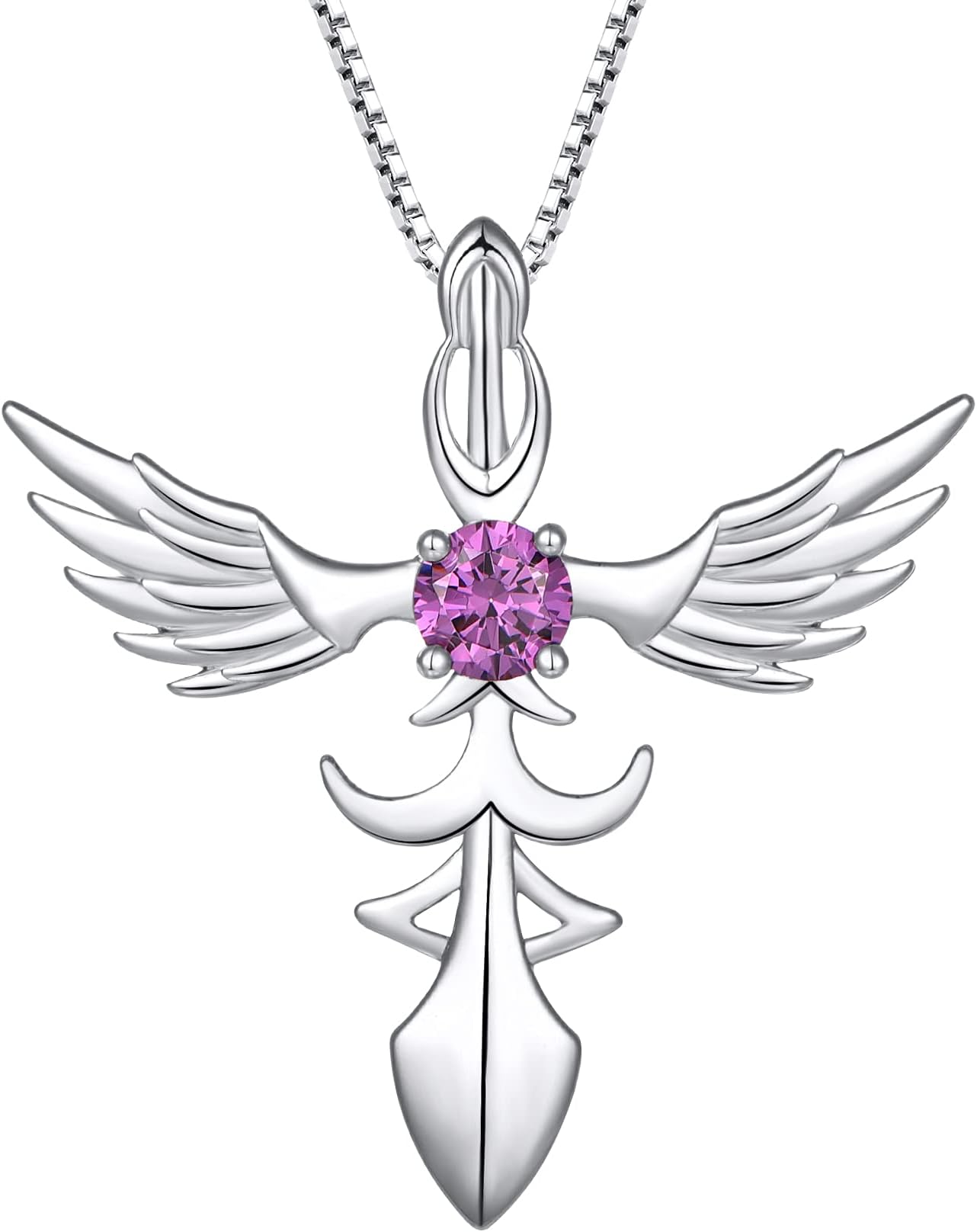 starchenie925 Sterling Silver Wings Cross Sword Pendant Necklace for Men