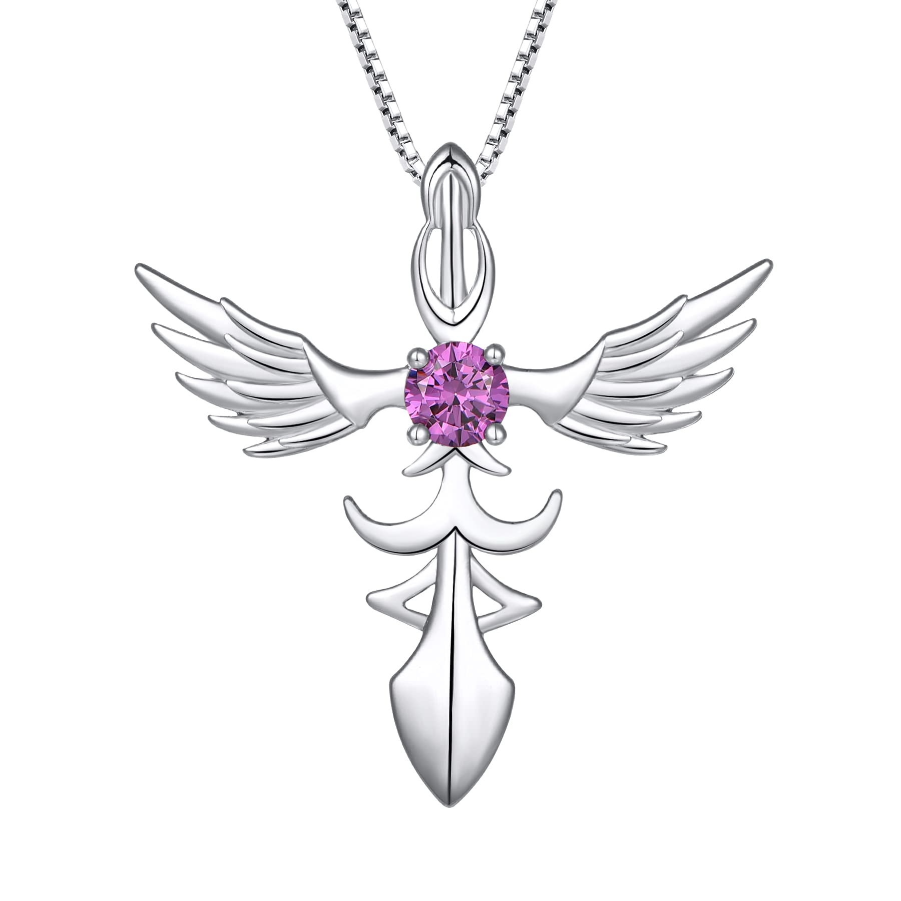 starchenie925 Sterling Silver Wings Cross Sword Pendant Necklace for Men