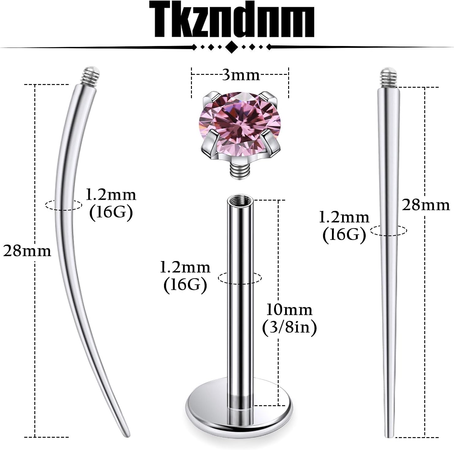 F136 Titanium 20/18/16G Internally Threaded Flat Back Nose Rings Stud Earrings Lip Labret Medusa Monroe Multicolor Gem Piercing Jewelry with Taper for Women Men - Image 3