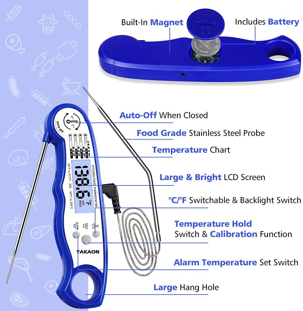 Review Meat Thermometer, YAKAON Upgraded Instant Read, 2in1 Ultra