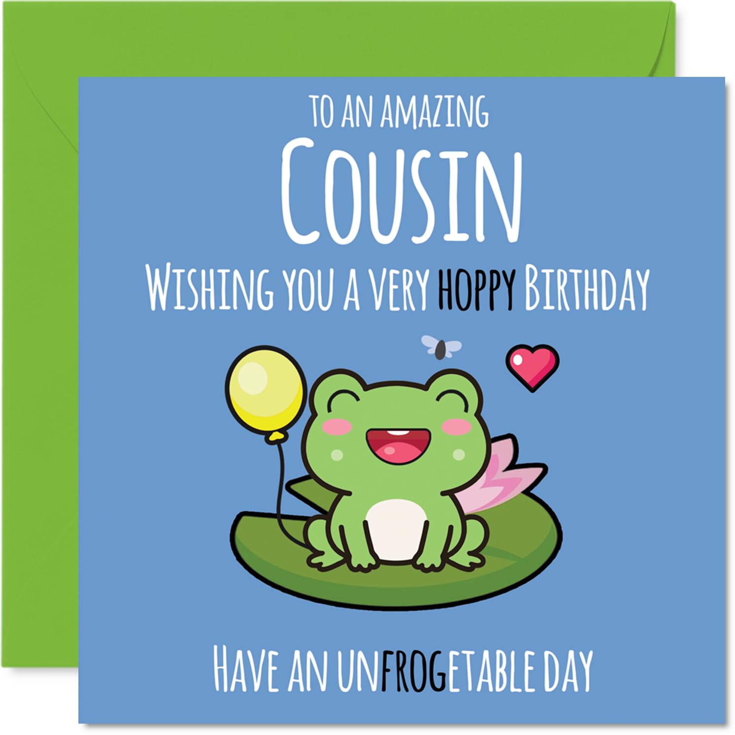 Cousin Birthday Card - Cute Frog - Happy Birthday Card for Cousin from Family Relative, 145mm Bday Greeting Cards