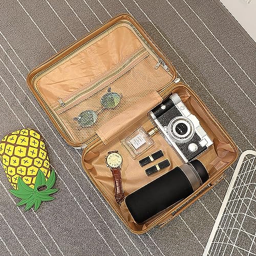 Image of Portable Hard Shell Cosmetic Travel Case, Small Travel Hand Luggage With Elastic Band, Mini Abs Carrying Makeup Box Case Suitcase (White & Brown), 5 Cm