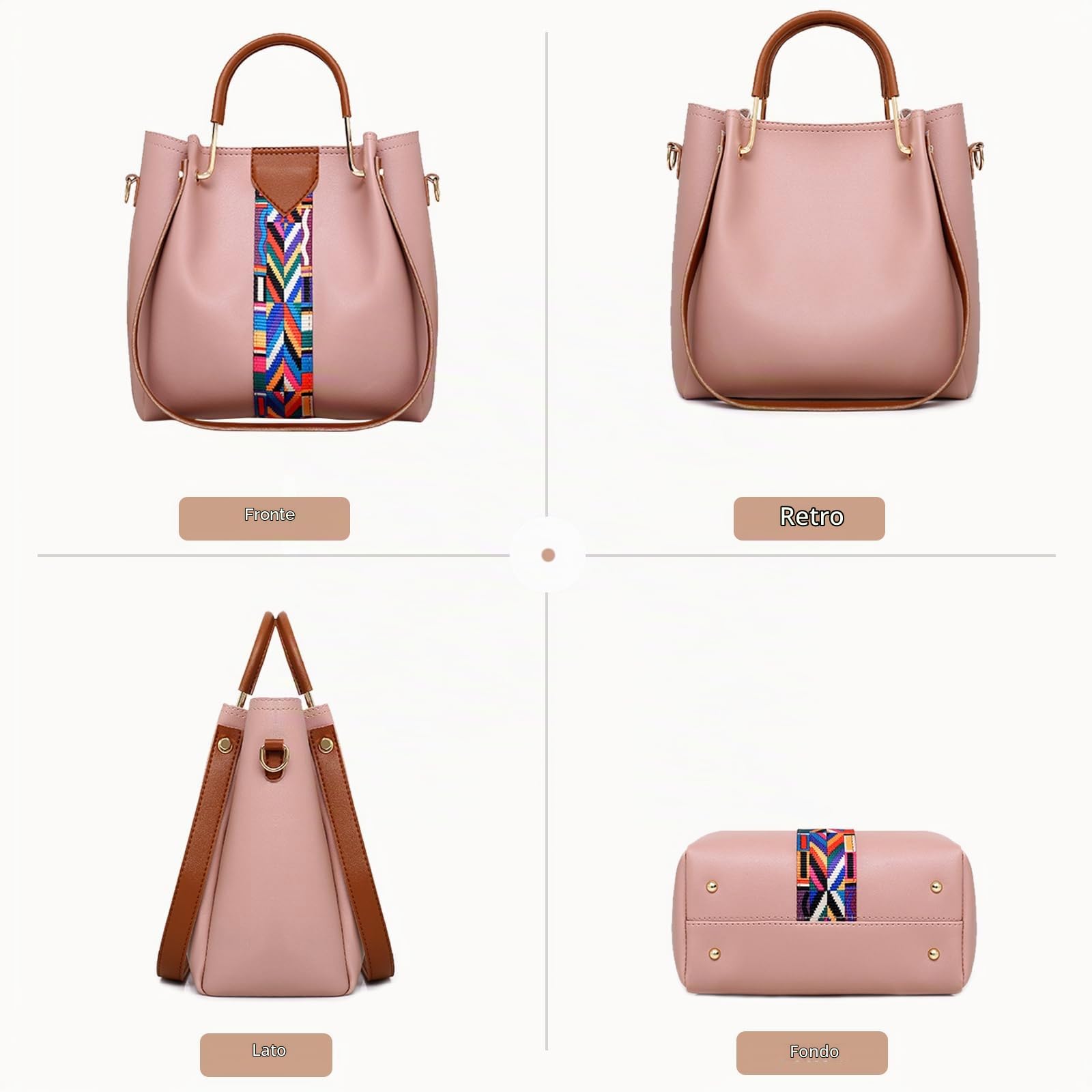 NICOLE & DORIS Borse donna Borse a spalla da donna Borse a tracolla Borse da 4 pezzi per donna Borse a tracolla Rosa