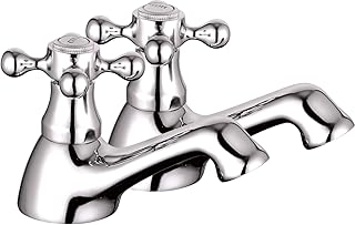 Veebath Spring Traditional Basin Pillar Taps – Classic Victorian Design, Solid Brass with Polished Chrome, G1/2\" BSP Thread Inlet, Deck Mounted Bathroom Taps Pair, Bath and Basin Tap Set