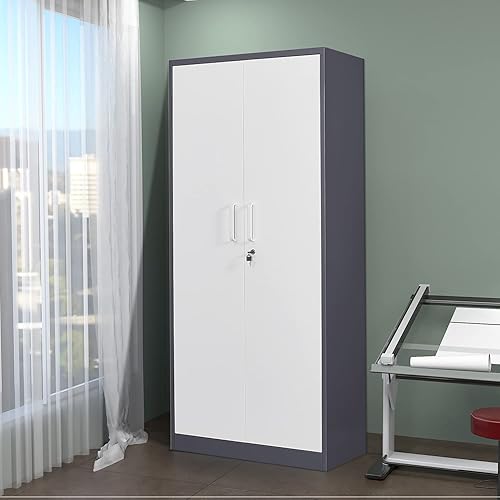 Miniatura 20 de Armario de almacenamiento de metal con ruedas, armario de almacenamiento con cerradura de 73 pulgadas con 2 estantes ajustables y 1 cajón para Negro