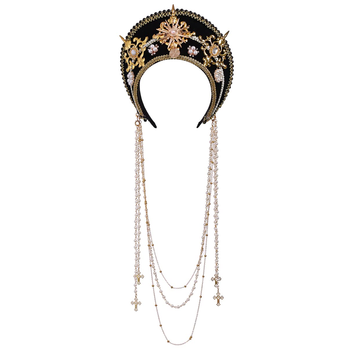 BPURB Gorro victoriano vintage para mujer, accesorio de disfraz de peregrino, sombrero isabelino Tudor Coronet (negro)