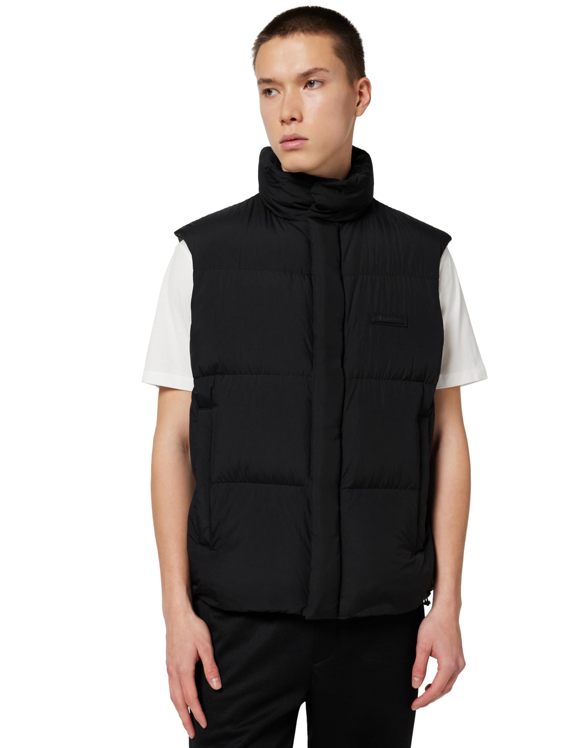 Armani Exchange Men's, zip closure logo patch Down Waistcoat Black XL