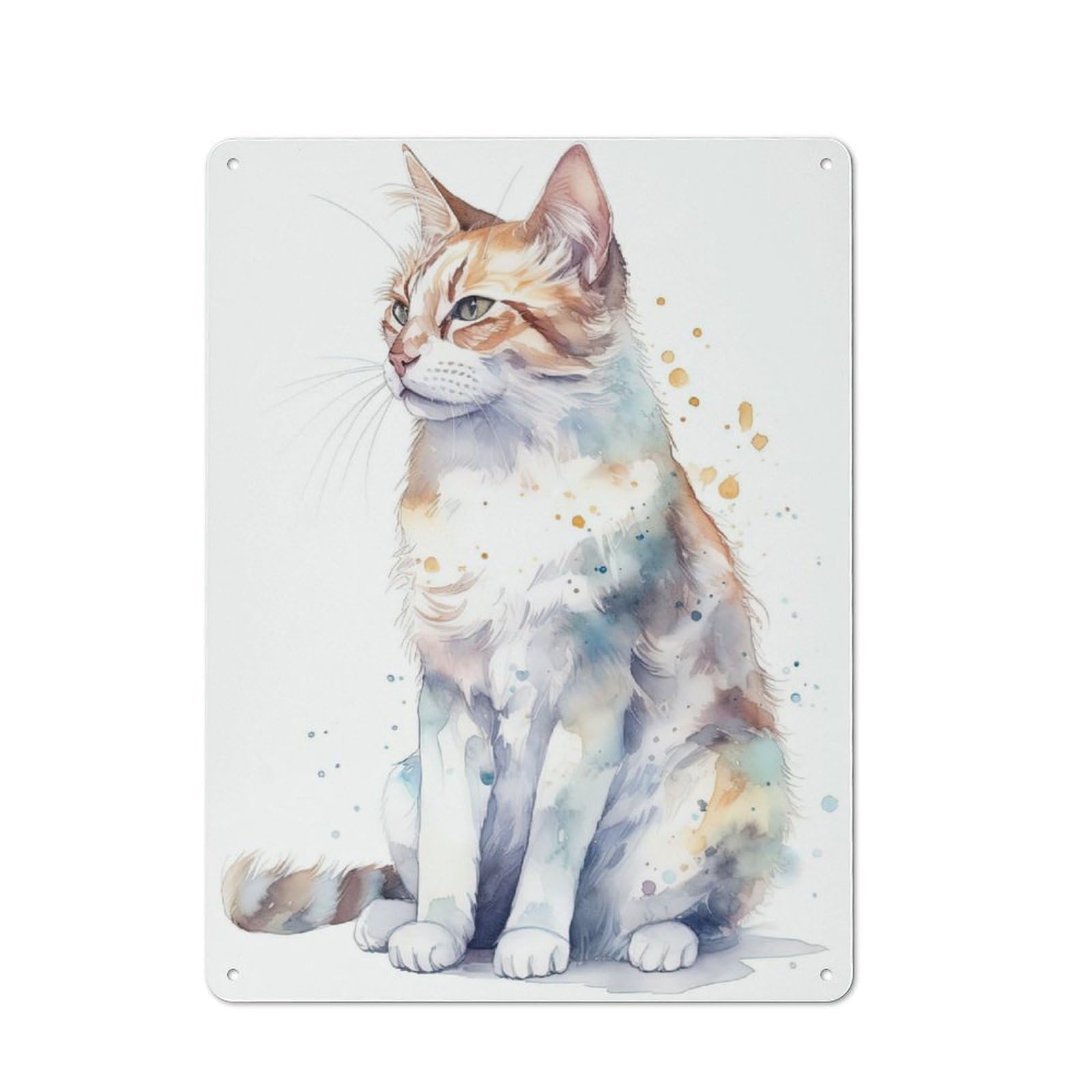 Junmoney Watercolor Manx Cat Art For Lounge Or Reading Corner, Retro Metal Sign 40X30cm, For Metal Sign Collectors, For Garage And Workshop Walls