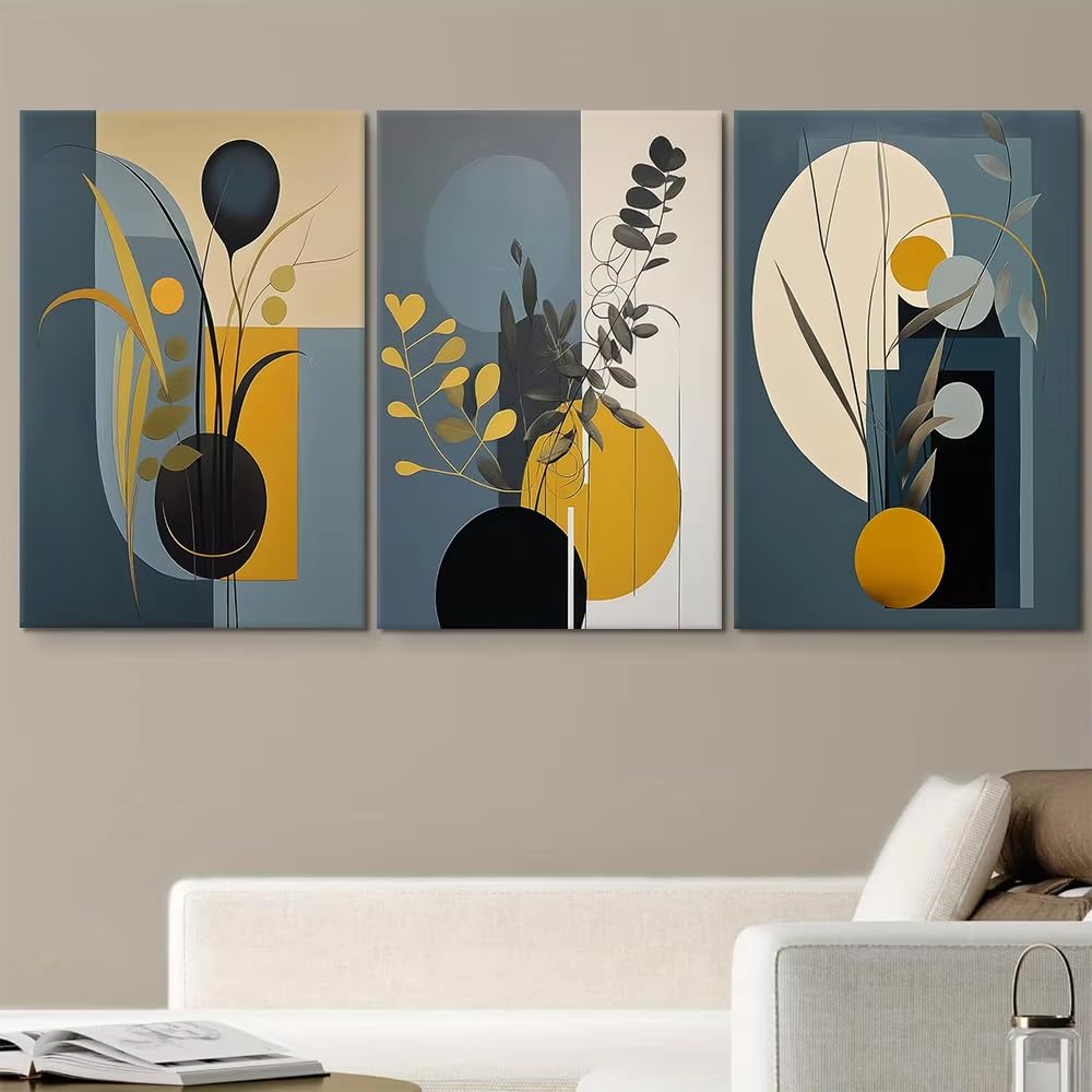 AEFOUU 3 Pieces Modern Abstract Geometric Canvas Decorative Paintings With Nordic Style Living Room Wall Decoration Pictures(30x42cm/12x17in/Internal Frame)