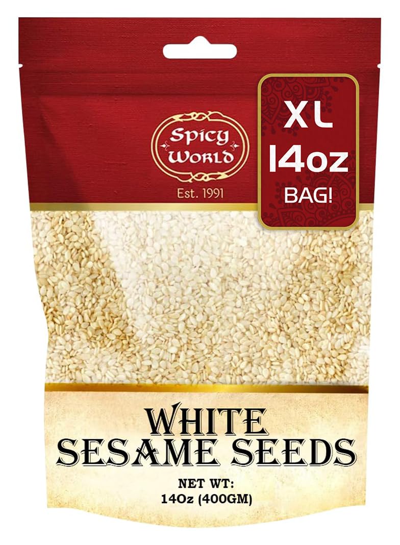 White Sesame Seeds 14oz Bag - Natural, Raw, Hulled - By Spicy World