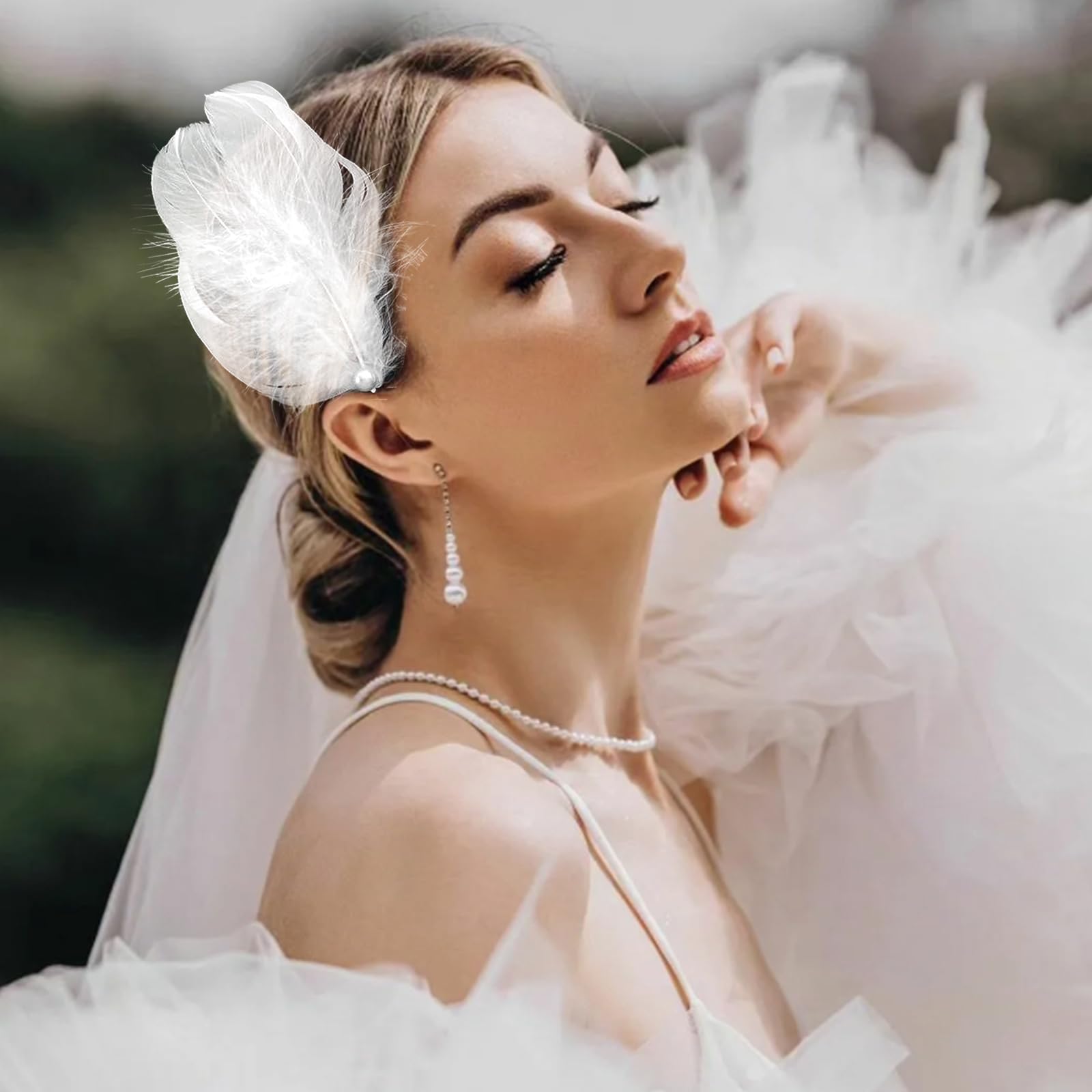 Amazon.com : 2 Pcs White Feather Hair Clips for Women Pearl  display picture 1