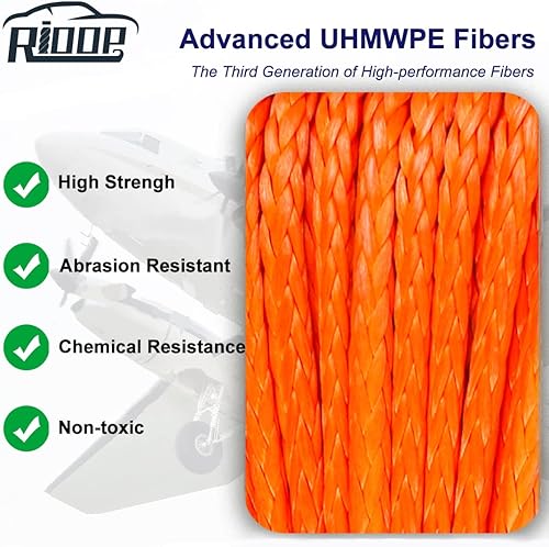 Miniatura 3 de Cuerda de cabrestante sintética, línea de cable de cabrestante de 14 pulgadas x 50 pies 9,500 libras con funda protectora para ATV UTV (naranja)