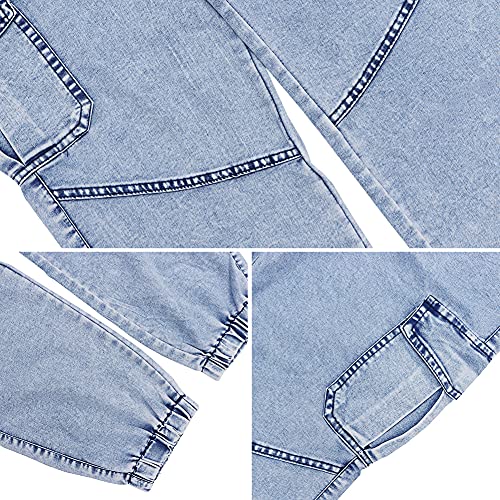 LONGYIDA Jean Joggers for Women High Waisted Drawstring Elastic Waist Stretch Denim Pants(Light Blue,XXXL)