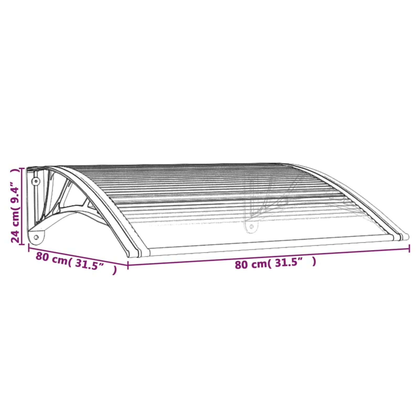 Marquesina Puerta policarbonato Gris y Transparente 80x80 cm, Marquesina Puerta Exterior, Tejadillo De Protección Marquesina, Marquesina para Ventanas, Tejadillo De Exterior Teja