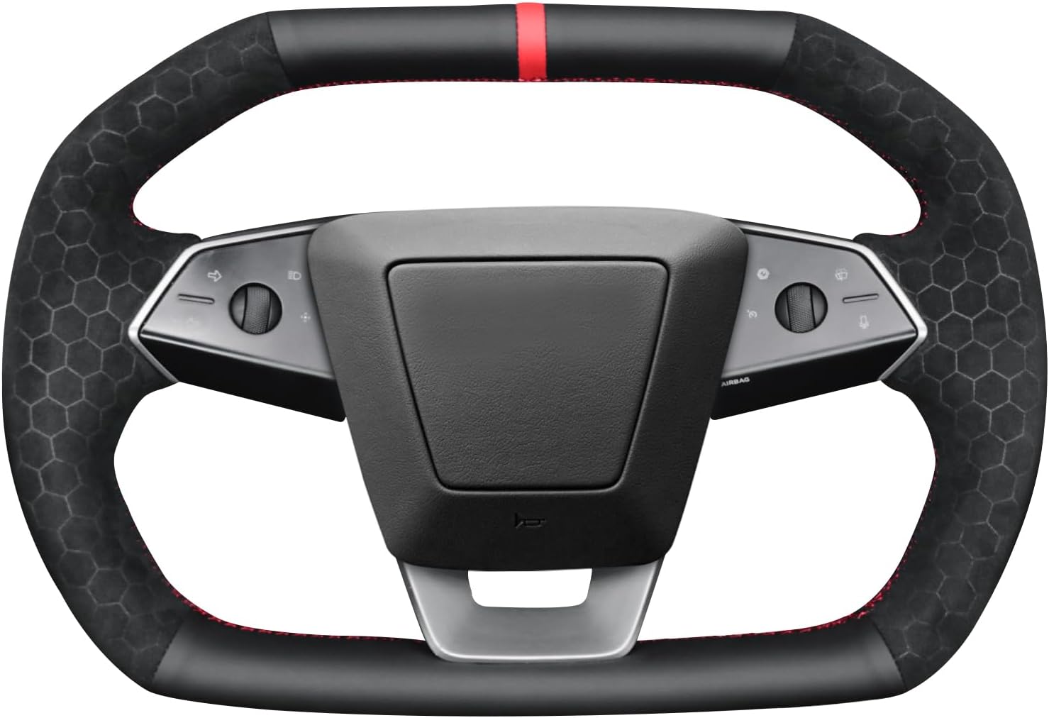 MEWANT Steering Wheel Cover Fit for Tesla Cybertruck 2023 2024 2025 Accessories of Genuine Leather & Suede Steering Wheel Wrap