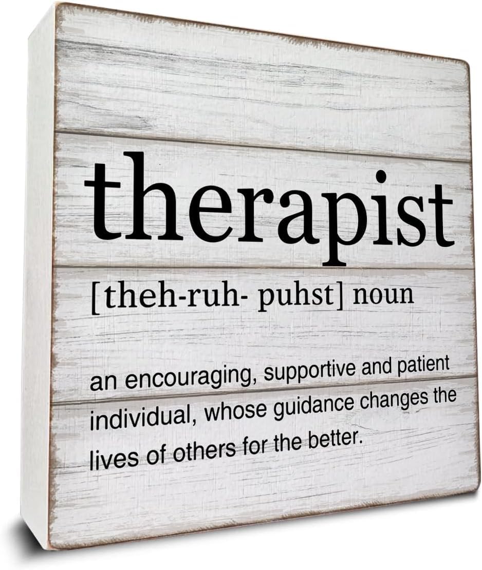 Therapist Definition Box Sign 7x7 Inch Rustic Wood Desk Decor