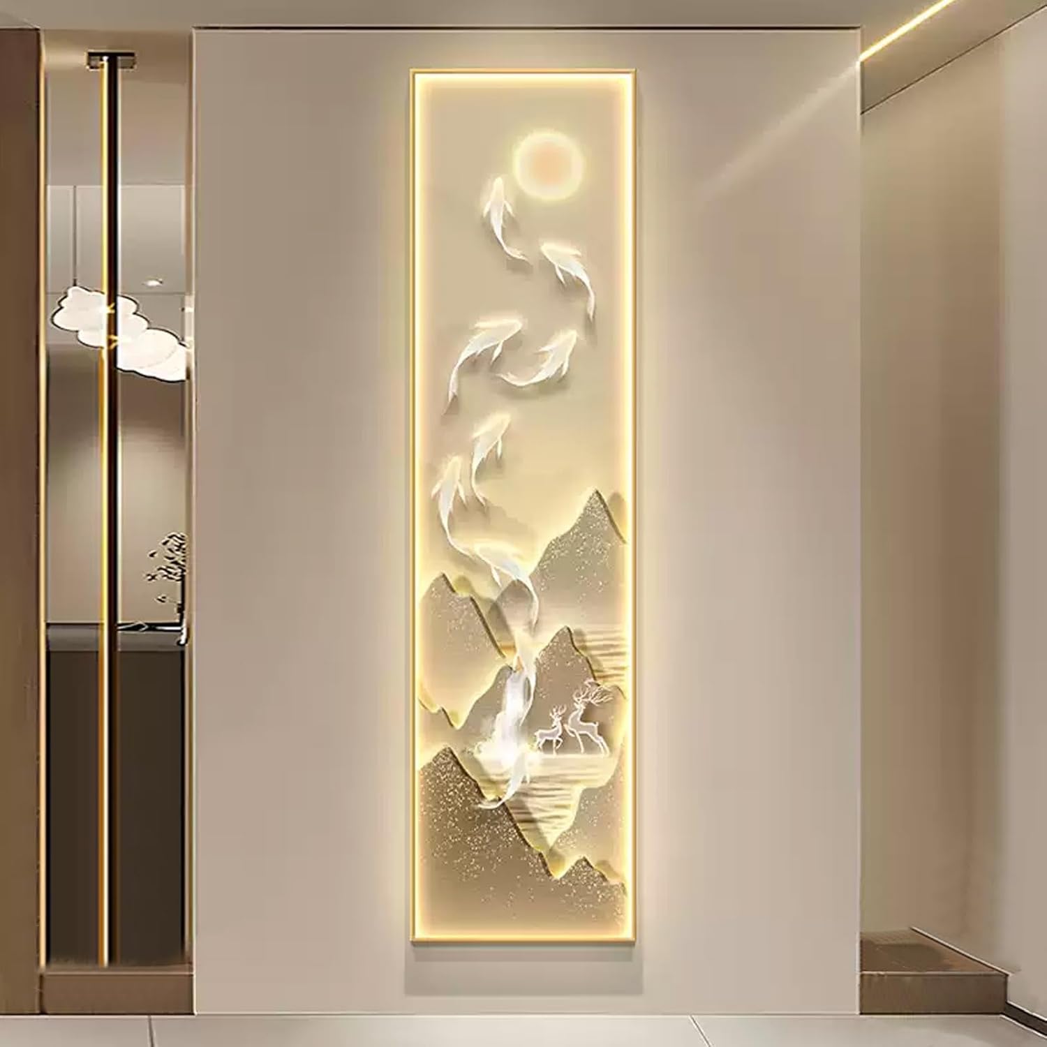3D Wall Sculptures, Plug-in Remote Control Led Lighted Wall Art, Hanging Decorative Painting Lamp for Living Room, Bedroom, Study