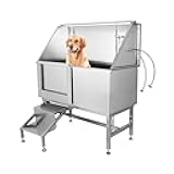 50'' Dog Grooming Tub, Professional Dog Washing Station with Retractable Stairs, Stainless Steel Pet Bathtub for Small & Large Dog, Left Door