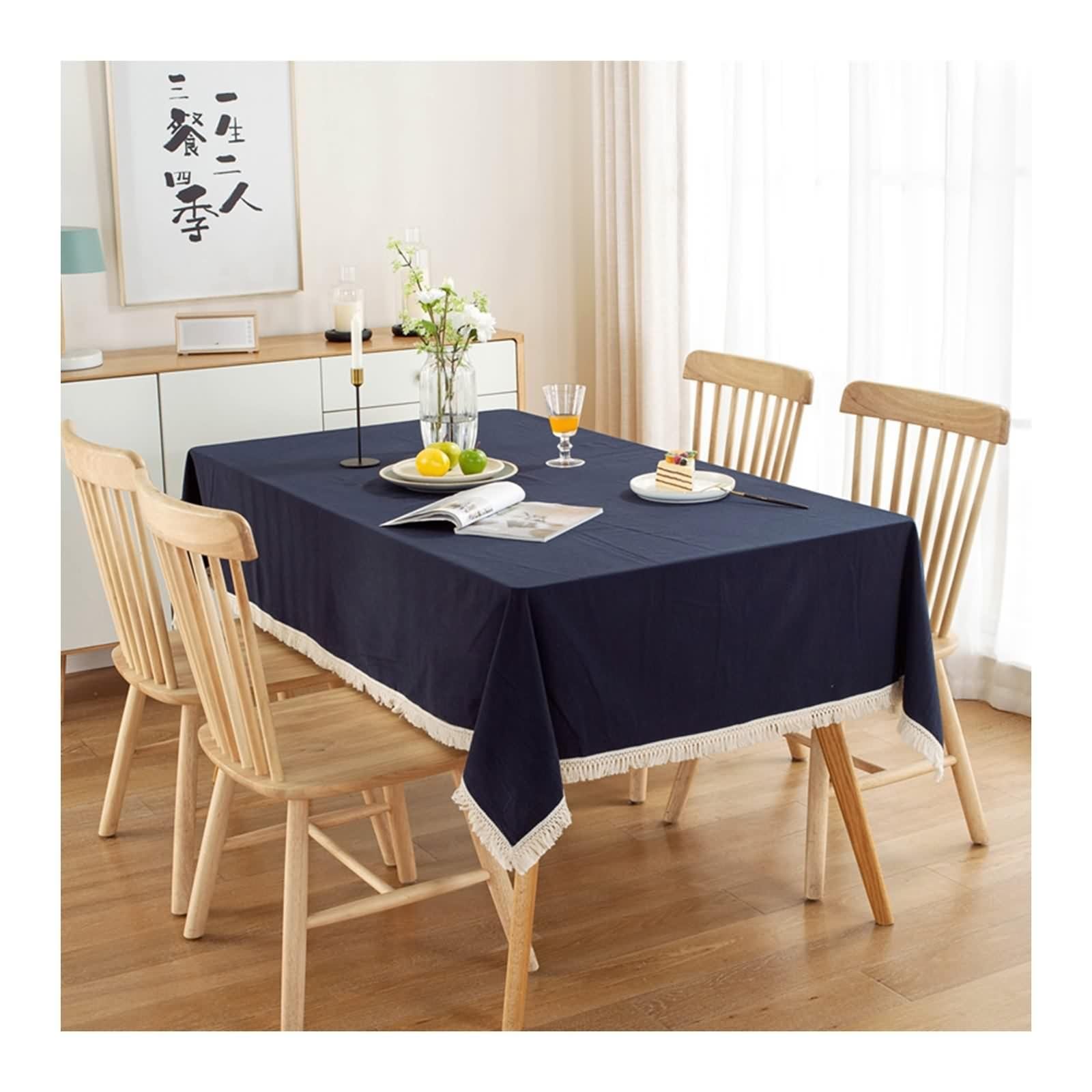 Tovaglia Cotone 140X180, Tovaglia Elegante Blu Navy Tinta Unita con Nappa Copritavolo per Soggiorno Cucina