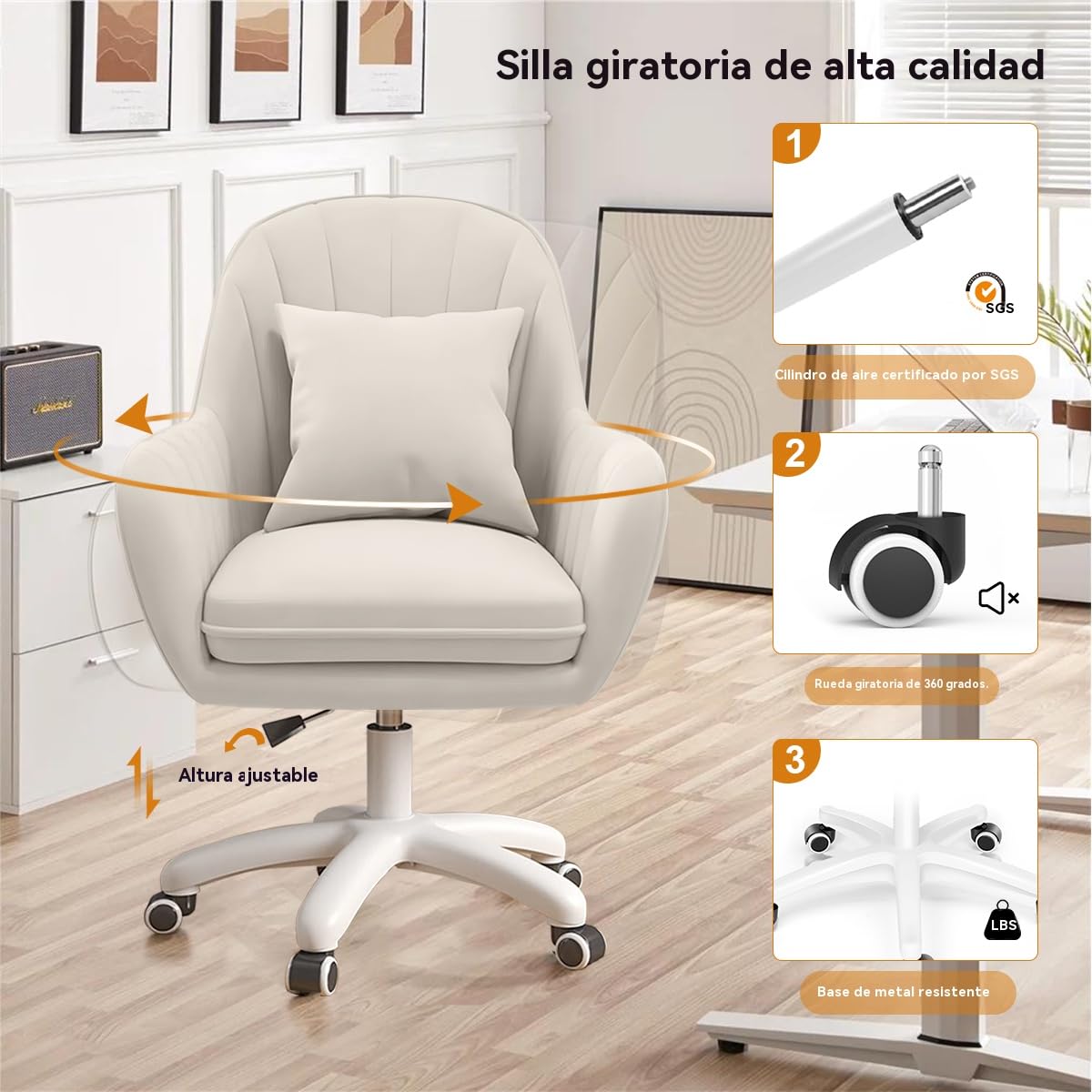 Silla de Oficina para el hogar Sillas de Terciopelo para tocador Silla de Maquillaje con Ruedas Sillas de Ordenador con Respaldo Medio Silla giratoria pequeña con Ruedas y Altura Ajustable