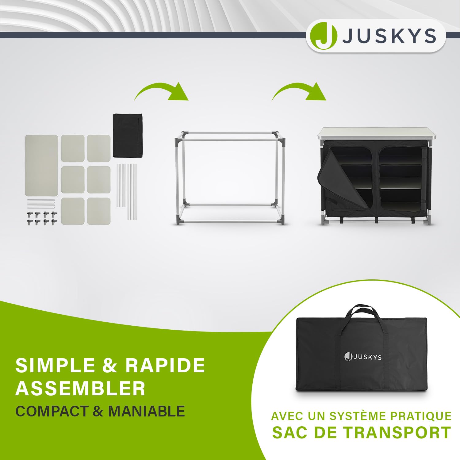 Juskys Cuisine de Camping Pliable avec Sac de Transport - étanche, Inoxydable - Cuisine de Camping extérieure Armoire de Camping Pliable - Cuisine Pliable avec Armoire