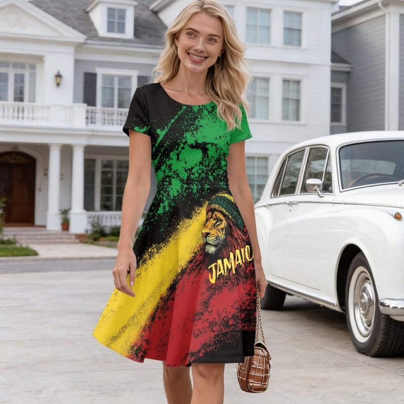 Image of Irisjudy T Shirt Dress for Women Short Sleeve Girls Short Sleeve Dress Plus Size, O Neck Knee Length Midi Dress for Ladies