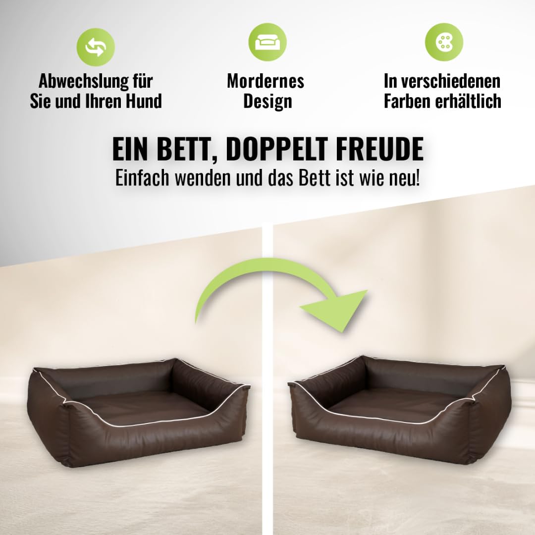 Cama para perros CopcoPet Rocco 2 en 1, impermeable y de piel sintética, con colchón de plástico para perros con espuma de copos o espuma viscoelástica ortopédica
